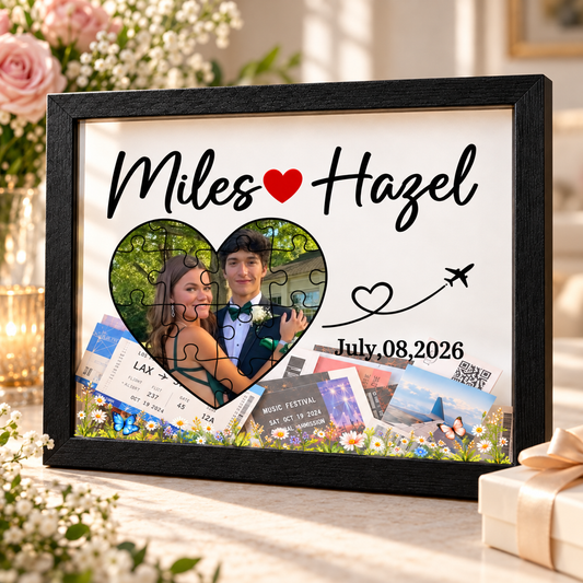 Personalized Couple Photo Ticket Memory Box – Custom Names & Date Anniversary Keepsake Frame