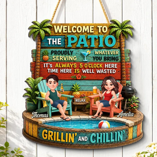Personalized Grillin And Chillin Patio Wooden Sign