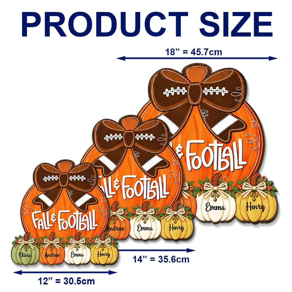 Personalized Wooden Sign with Fall Pumpkins and Football Bow, Unique Family Gift for Football Fans