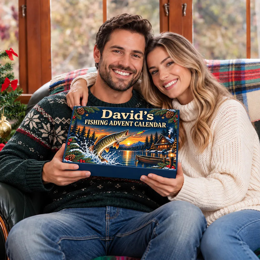 Personalized Leaping Fish Winter Lake Angler Advent Calendar