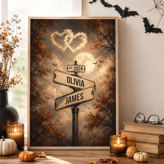 Personalized Moonlit Couple Street Signs Poster or Canvas