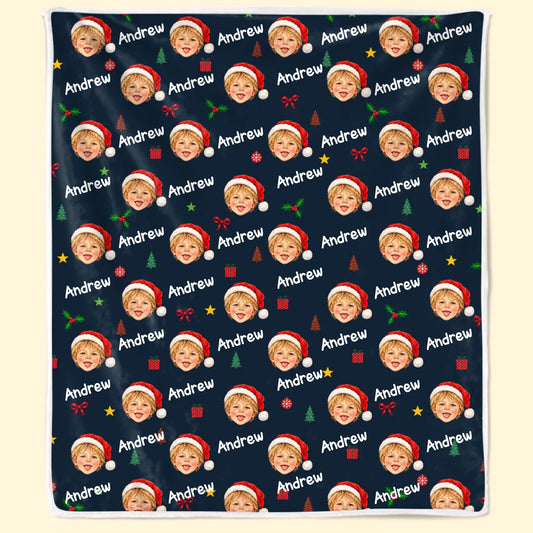 Personalized Kids Face Photo Pattern Holiday Cozy Warm Fleece Blanket
