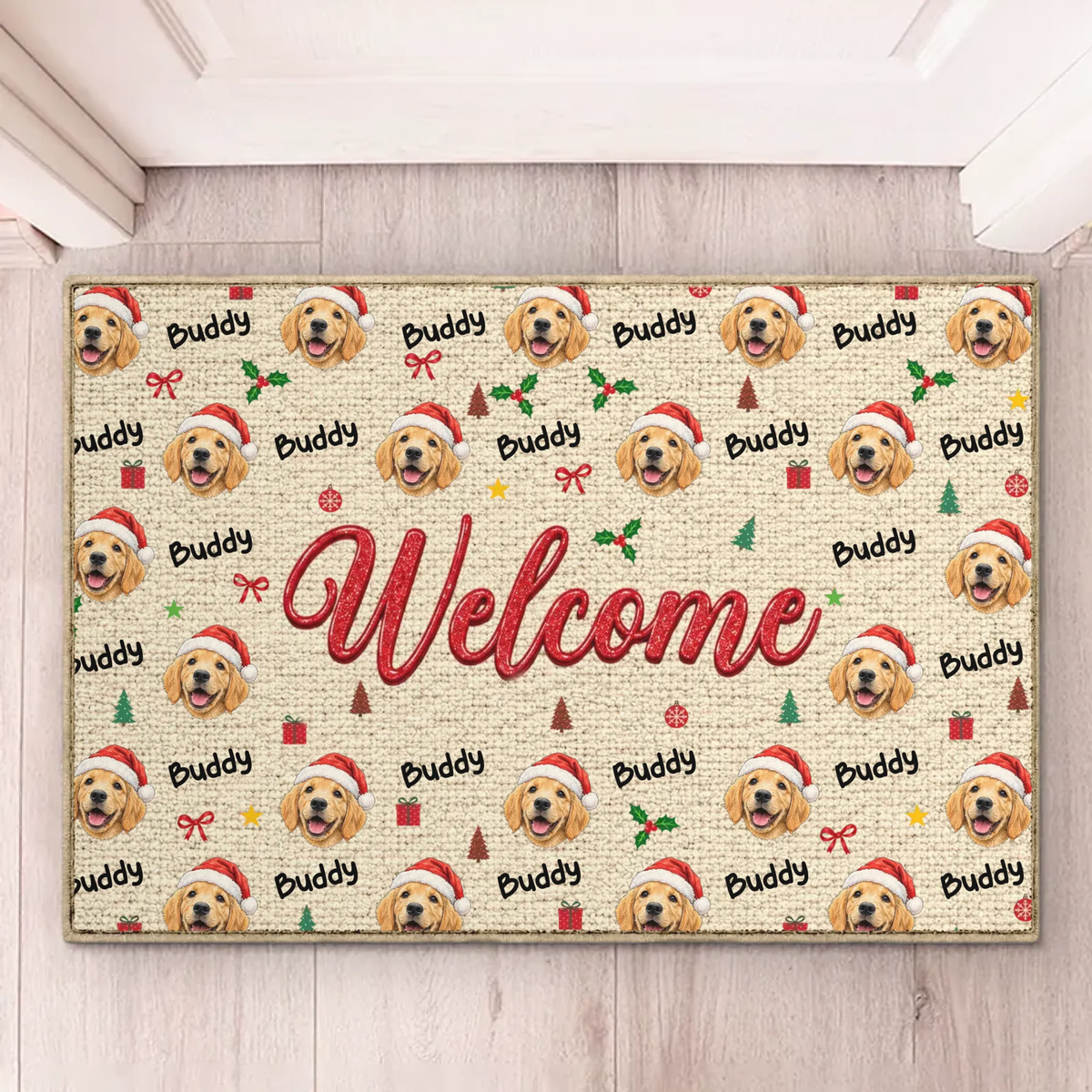 Custom Pet Photo Christmas Welcome Gifts For Dog And Cat Lovers - Personalized Decorative Mat