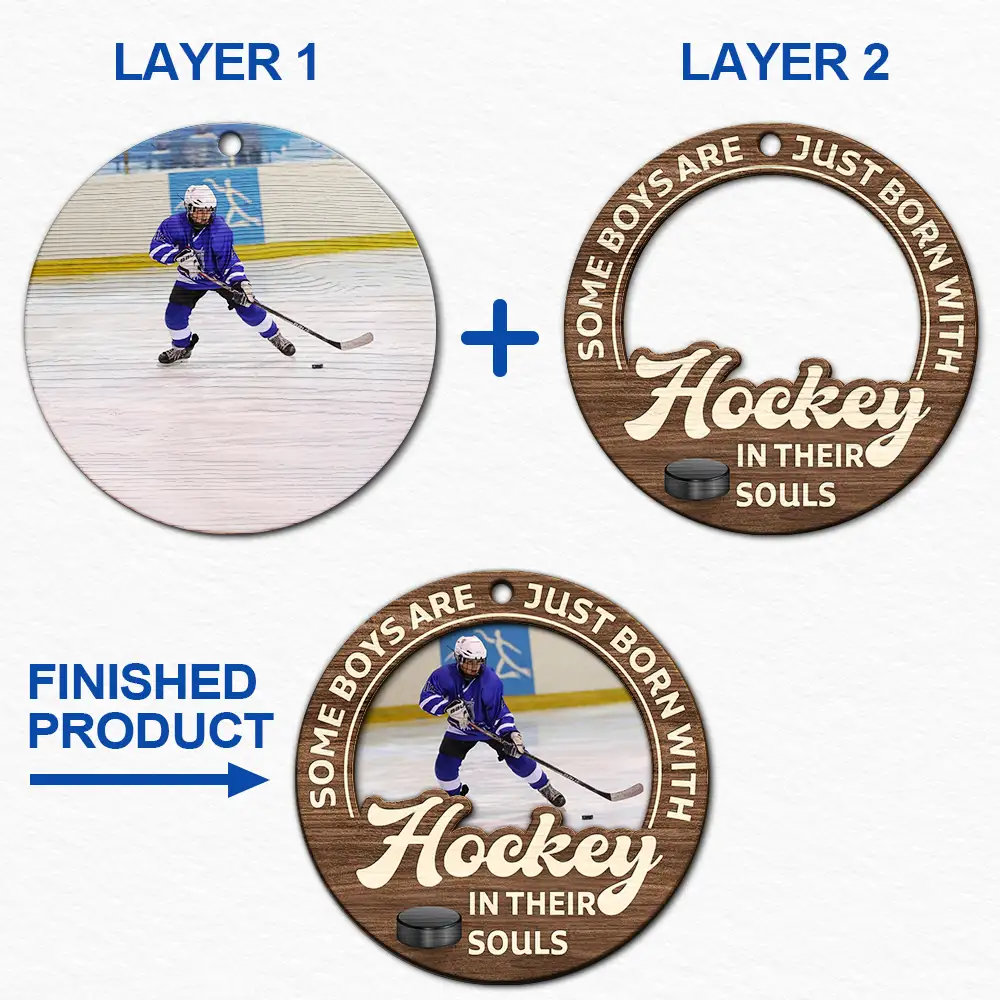 Born With Sports In Their Souls Custom Photo Wooden Ornament - Personalized Youth Athlete Keepsake Gift