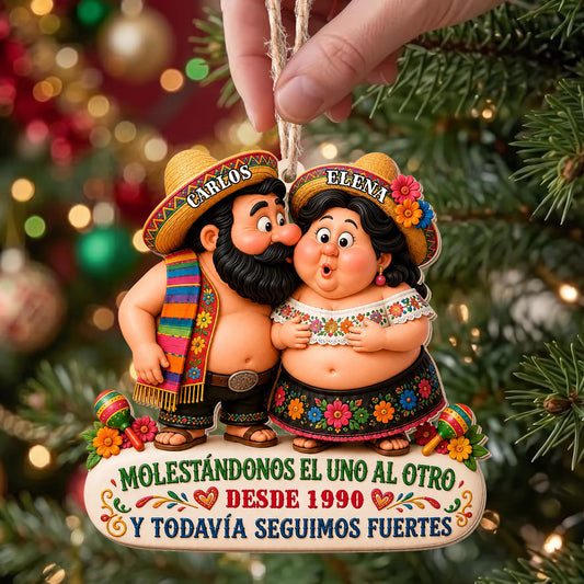 Personalized Hispanic Couple Sombreros Maracas Wood Ornament