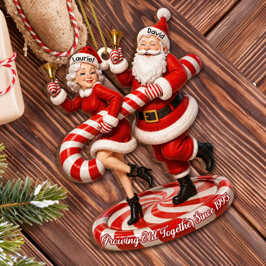 Personalized Growing Old Together Santa Wood Ornament