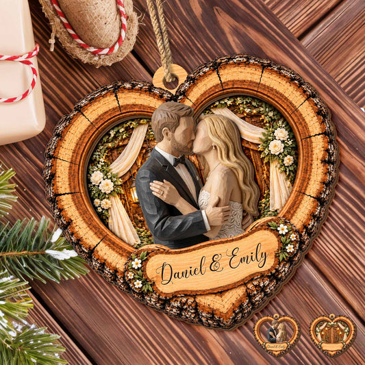 Personalized Our Wedding Day Lifetime Heart Couple Wood Ornament
