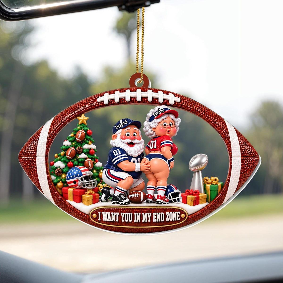 I Want You In My End Zone Funny Football Santa Couple - Personalized Custom Acrylic Ornament, Christmas Gift - CPL2257_ACO