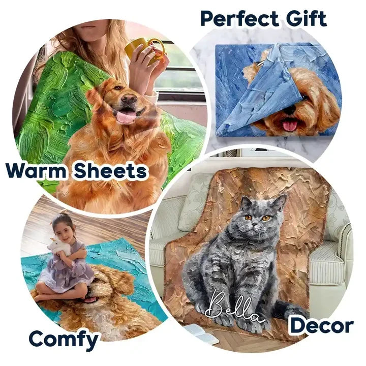 Personalized Oil Painting Sitting Dog Fleece Blanket