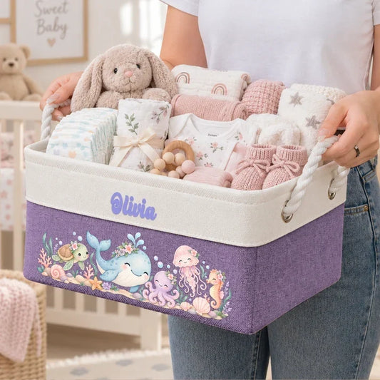 Personalized Watercolor Jungle Animals Rope Basket