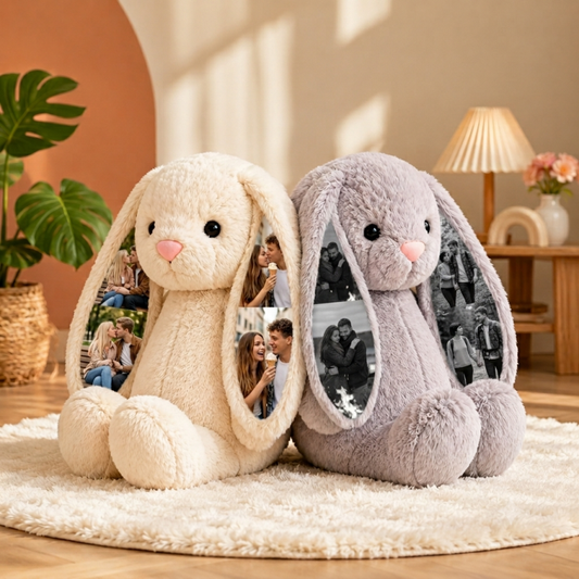 Personalized Hidden Ear Photo Collage Plush Bunny