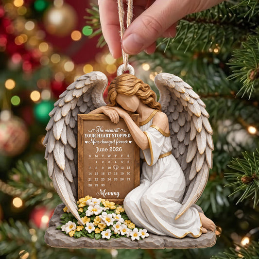 Personalized Angel Calendar Memorial Flowers Wood Ornament