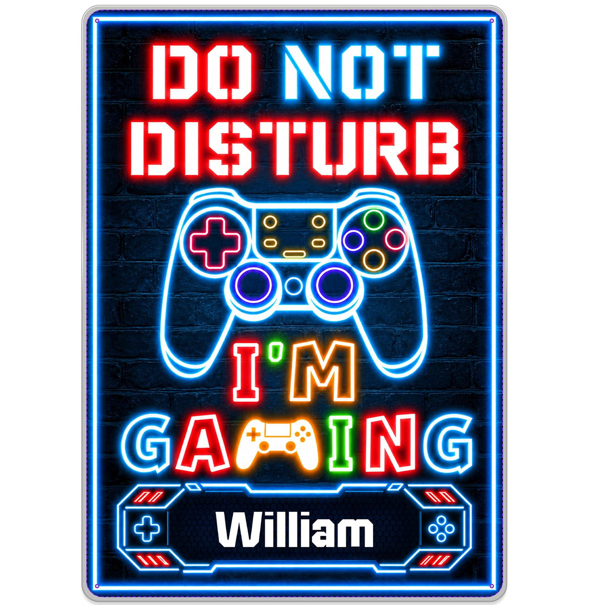 Do Not Disturb I'm Gaming With Controller Neon Design - Personalized Metal Sign - HOB616_MSIGN