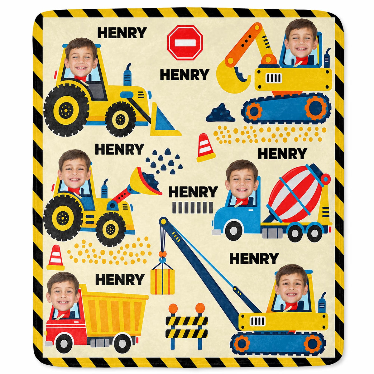 A Busy Day On The Construction Site With Excavator And Bulldozer - Personalized Custom Blanket - HOB647_BLK