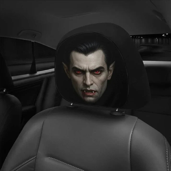 Personalized Car Headrest Cover Set, Halloween Horror Passengers, Unique Gift for Horror Fans