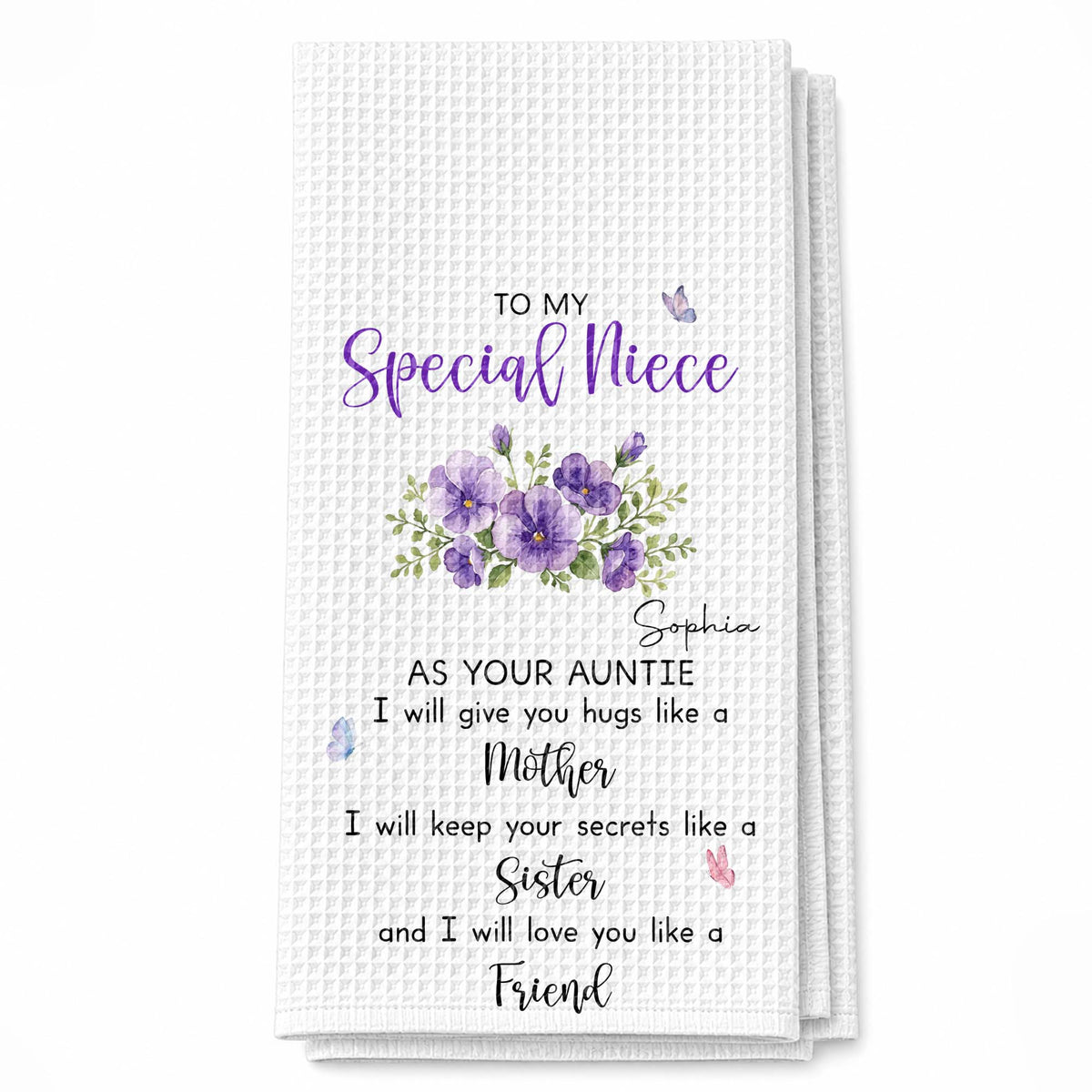 To My Special Niece Hugs Like A Mother Purple Flowers Butterfly - Personalized Kitchen Towel - NCE134_TOWL