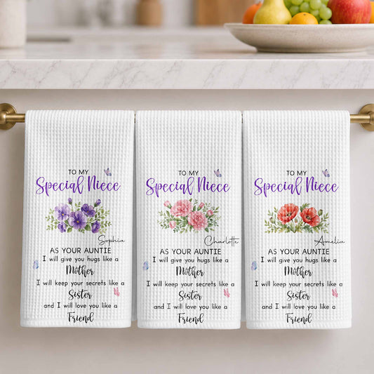 To My Special Niece Hugs Like A Mother Purple Flowers Butterfly - Personalized Kitchen Towel - NCE134_TOWL