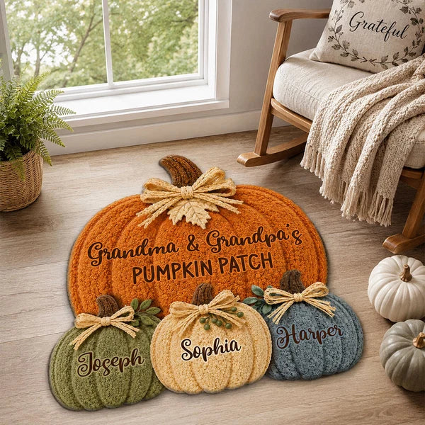 Shaped Doormat, Personalized Pumpkin Patch for Grandparents, Cozy Autumn Welcome, Creative Family Gift