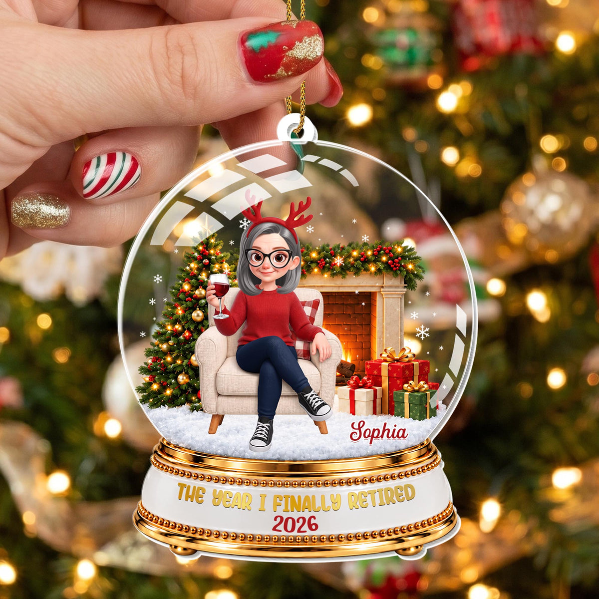 Personalized Retired Snow Globe With Wine Acrylic Ornament