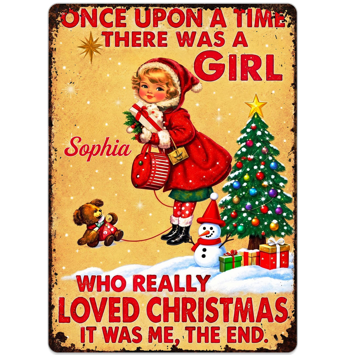 Personalized Once Upon A Time Snowman Christmas Metal Sign