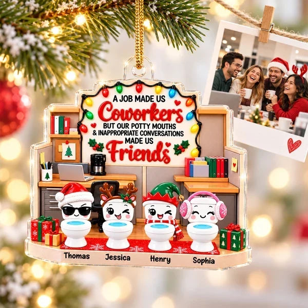 Personalized Cartoon Office Coworkers Scene Acrylic Tree Ornament