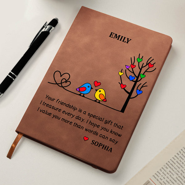 Personalized Colorful Birds Heart Tree Leather Journal