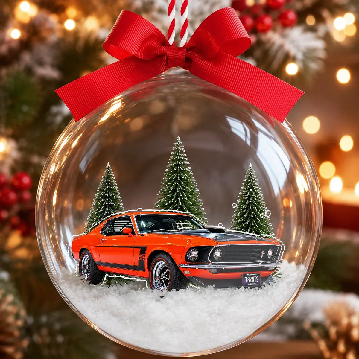 Acrylic Snow Globe Ornament, Personalized Classic Car Winter Scene, Creative Keepsake Gift for Car Lovers