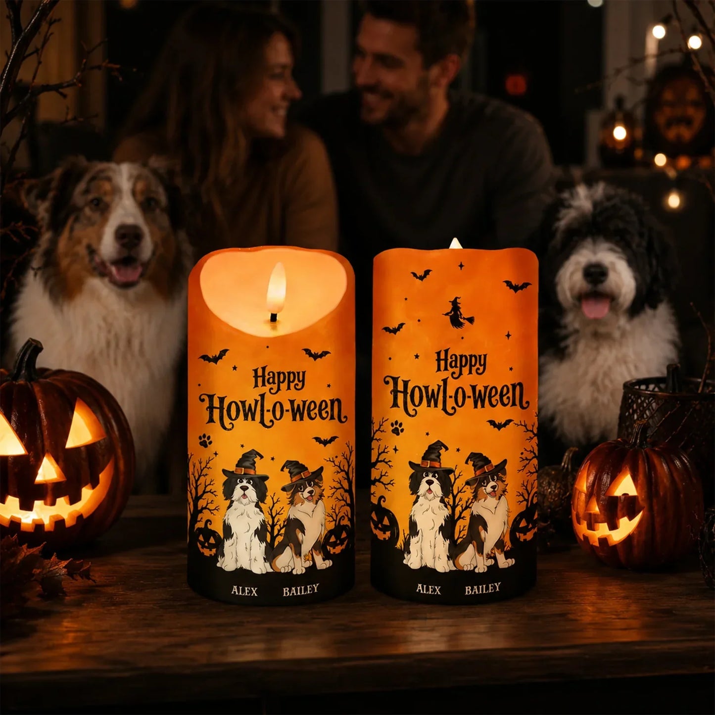 Personalized Happy Howl-O-Ween Dog LED Candle