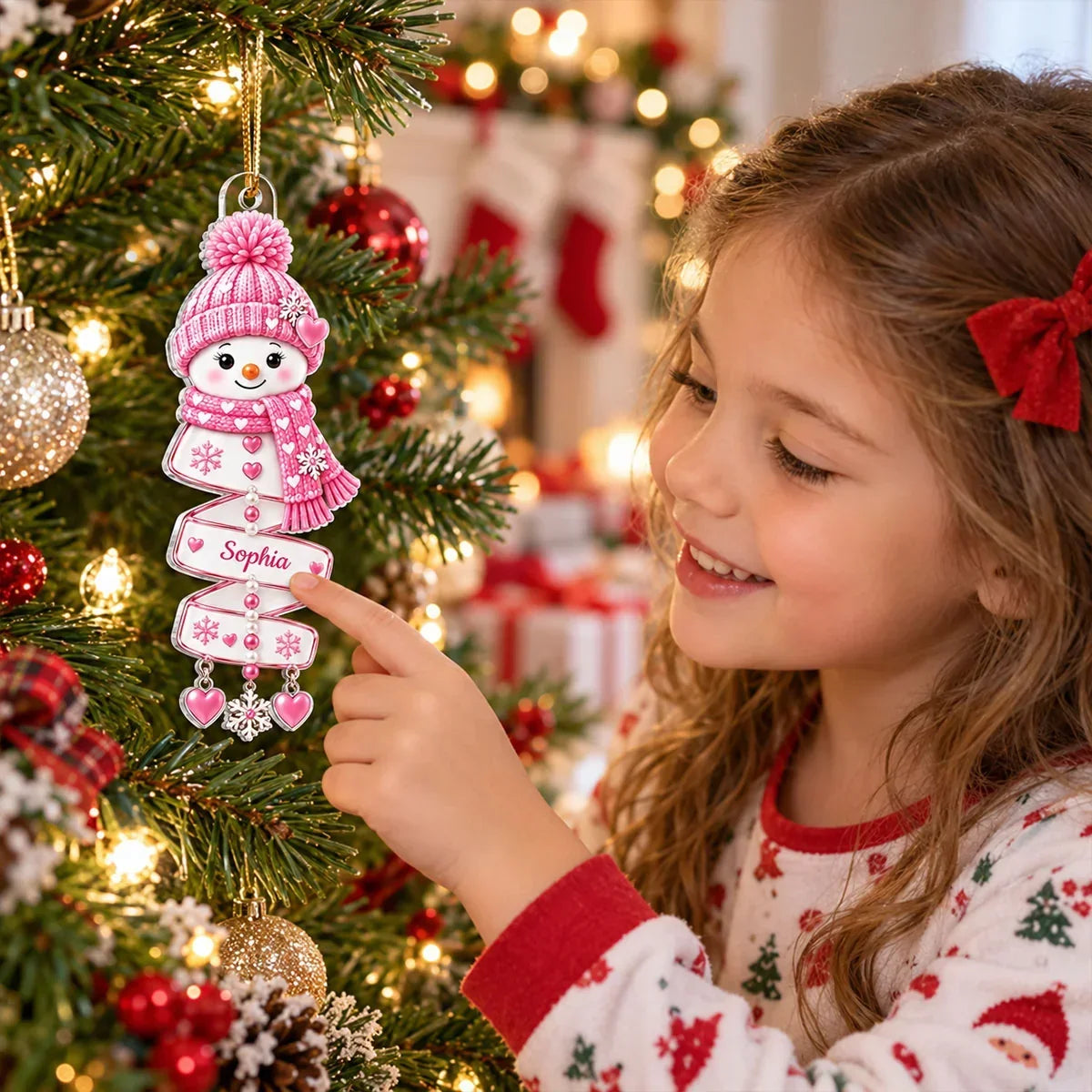 Personalized Acrylic Ornament, Colorful Spiral Snowman on a Christmas Tree, Unique Gift for Kids and Family