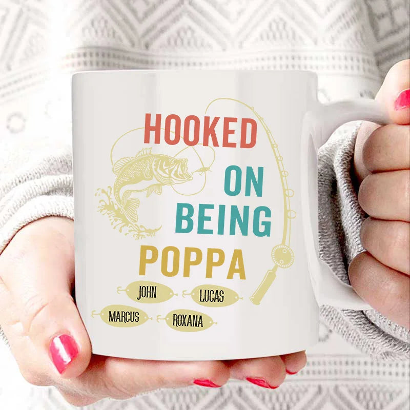 HOOKED ON BEING POPPA Custom mug