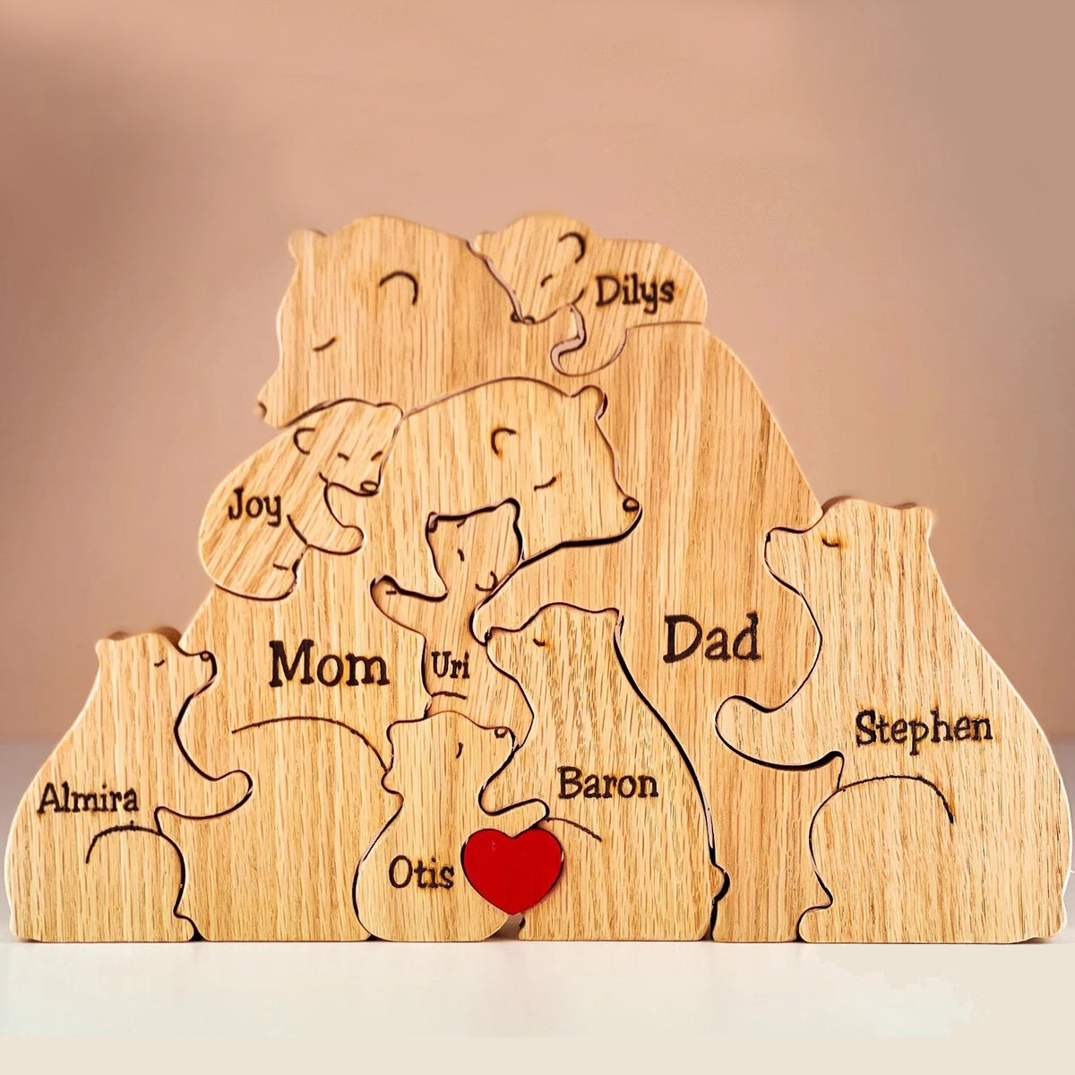 Handgefertigt – Familie – Bären-Familienpuzzle aus Holz – Tierschnitzereien aus Holz