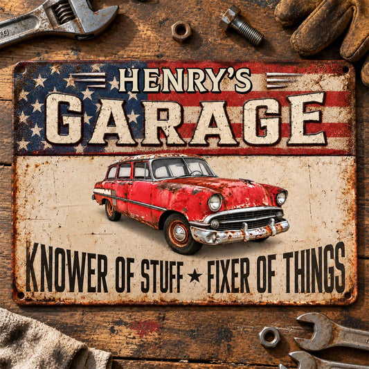 Personalized Knower of Stuff Garage Metal Sign