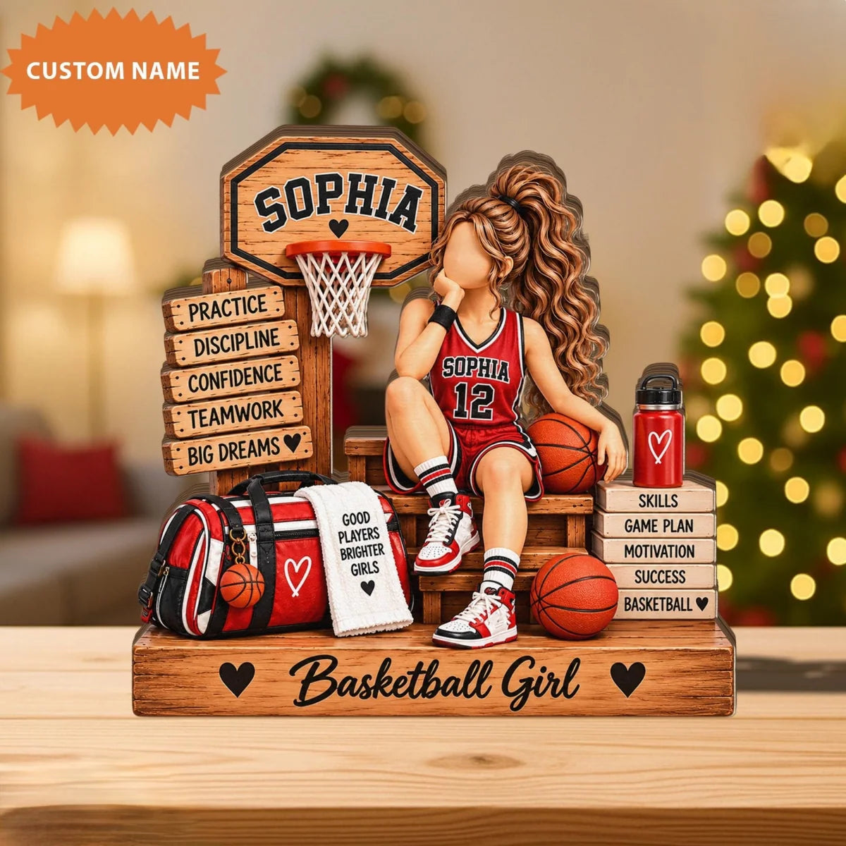 Personalized Basketball Girl Custom Player Name Wooden Block