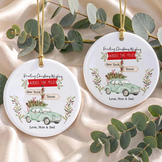 Personalized Christmas Wishes Across The Miles Ceramic Ornament