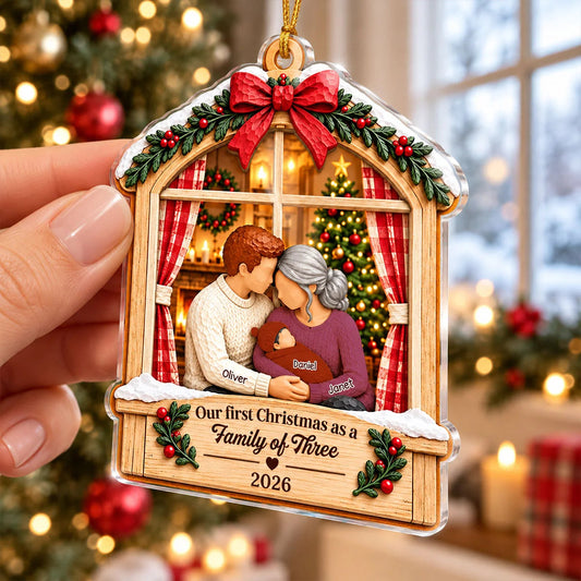 Personalized Family Of Three First Christmas Acrylic Ornament