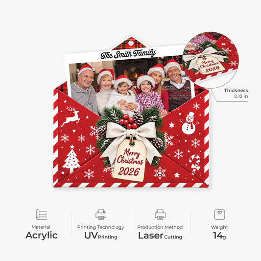 Personalized Merry Christmas Envelope Photo Acrylic Keepsake Ornament