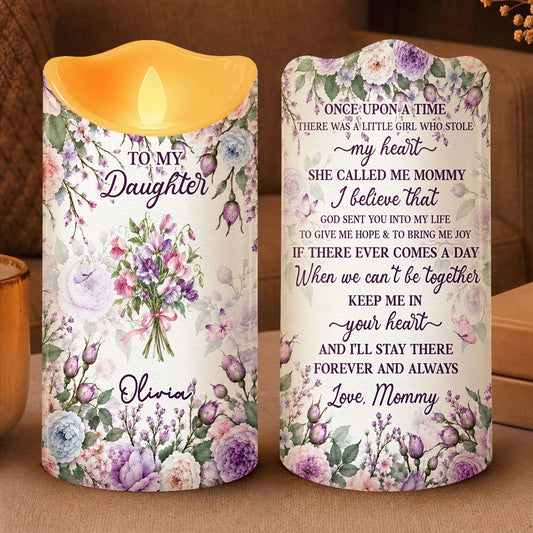 Keep Me In Your Heart Personalized Birth Flower LED Candle - Keepsake Gift for Daughter