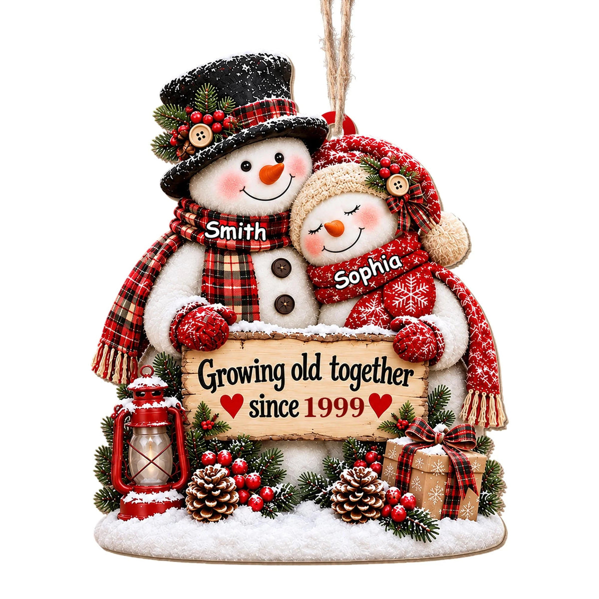 Growing Old Together Personalized Snowman Couple Wooden Ornament - Christmas Keepsake for Husband Wife
