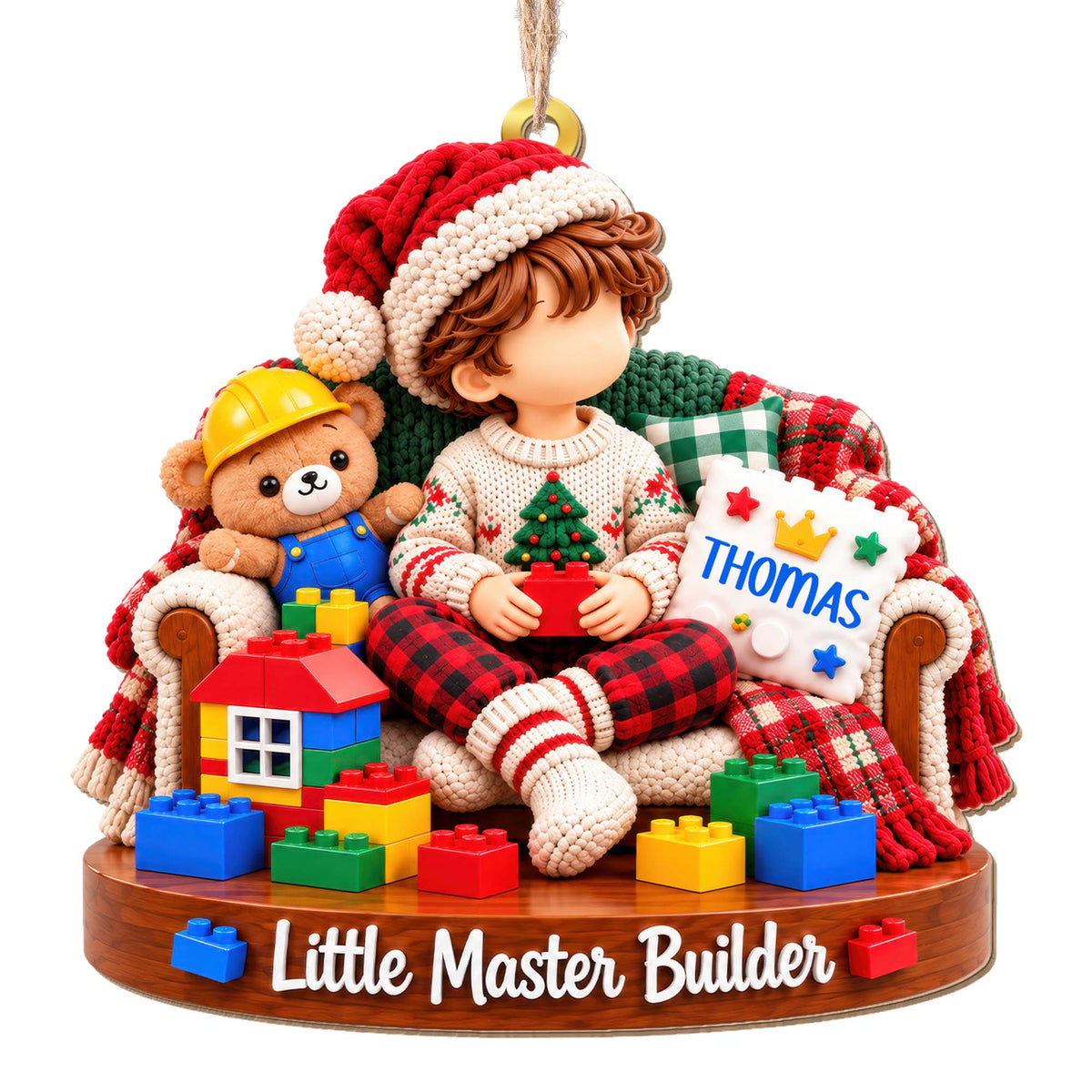 Little Master Builder Personalized Wood Ornament - Son Grandson Christmas Gift