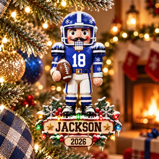Personalized Football Nutcracker Christmas Wooden Ornament
