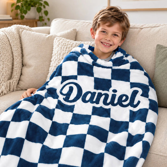 Personalized Checkerboard Pattern Name Throw Blanket