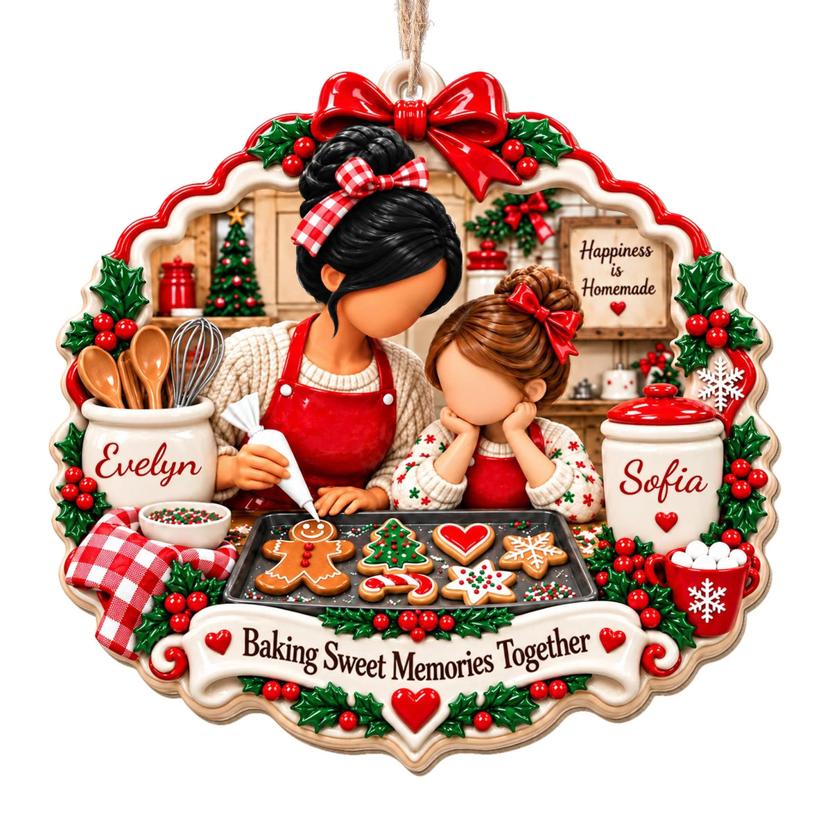 "Baking Sweet Memories Together" Personalized Mother Daughter Wooden Ornament - Custom Christmas Kitchen Keepsake Gift