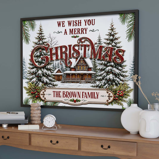 Personalized We Wish You A Merry Christmas Cabin Canvas