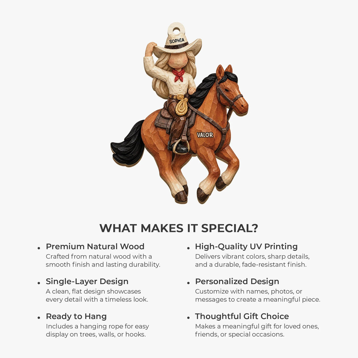 Personalized Cowboy & Cowgirl Horse Wooden Ornament