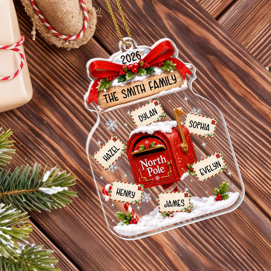 Our Family North Pole Mailbox Personalized Acrylic Christmas Ornament - Family Holiday Keepsake