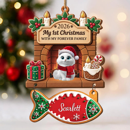 My 1st Christmas With My Forever Family - Personalized Cat Wooden Ornament for Cat Lovers