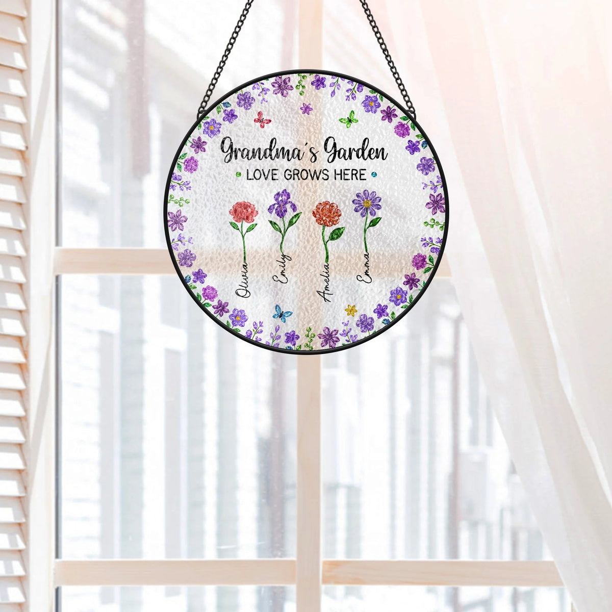 Grandma's Garden Love Grows Here - Personalized Glass Suncatcher Gift for Mom & Grandma