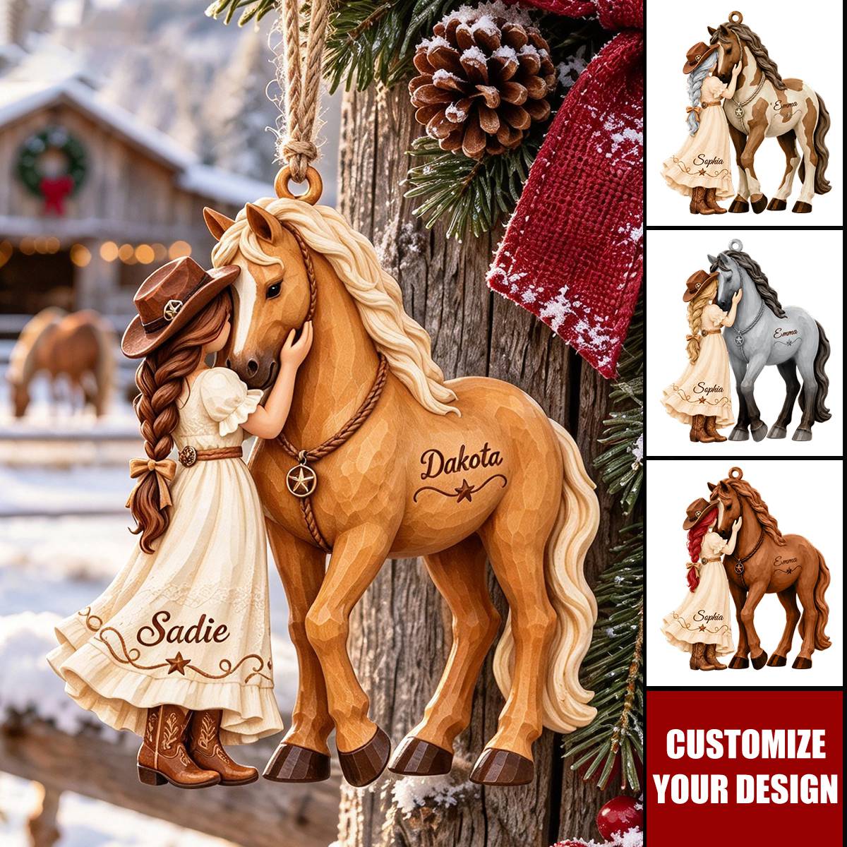 Personalized Horse Christmas Ornament with Girl and Horse Names - Custom Keepsake for Daughter