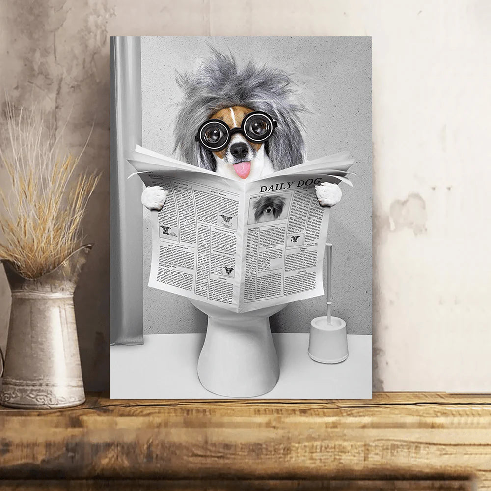 Pets Reading Newspaper in Toilet - Personalized Custom Pet Photo Poster / Canvas