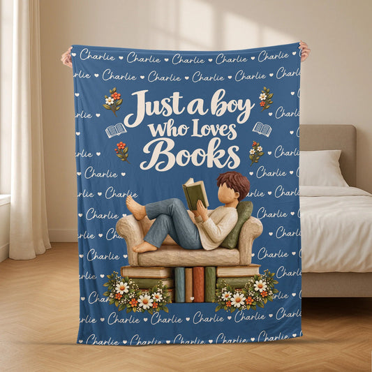 Personalized Just A Man Who Loves Books Custom Soft Fleece Blanket